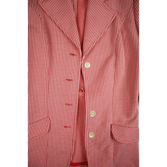 VINTAGE 1970s RED & WHITE HOUNDSTOOTH  BLAZER JACKET - BODIN KNITS - SIZE S/M - Picture 4 of 8